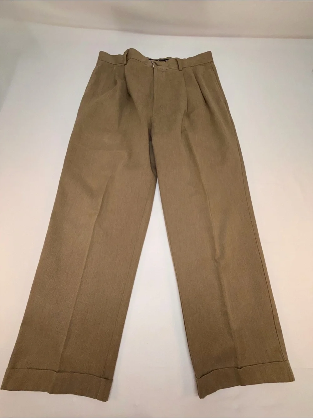 J.Crew Mens 36x32 Classic Fit Pants Brown Herringbone Pleated Cuffed 100% Cotton